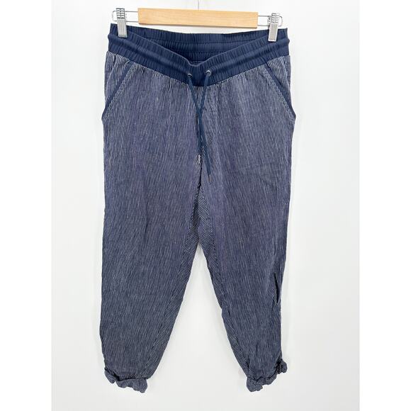 Athleta Pants - Athleta Pants Womens 6 Navy White Stripe Bali Linen Ankle Rolled Cuffs 211380-01